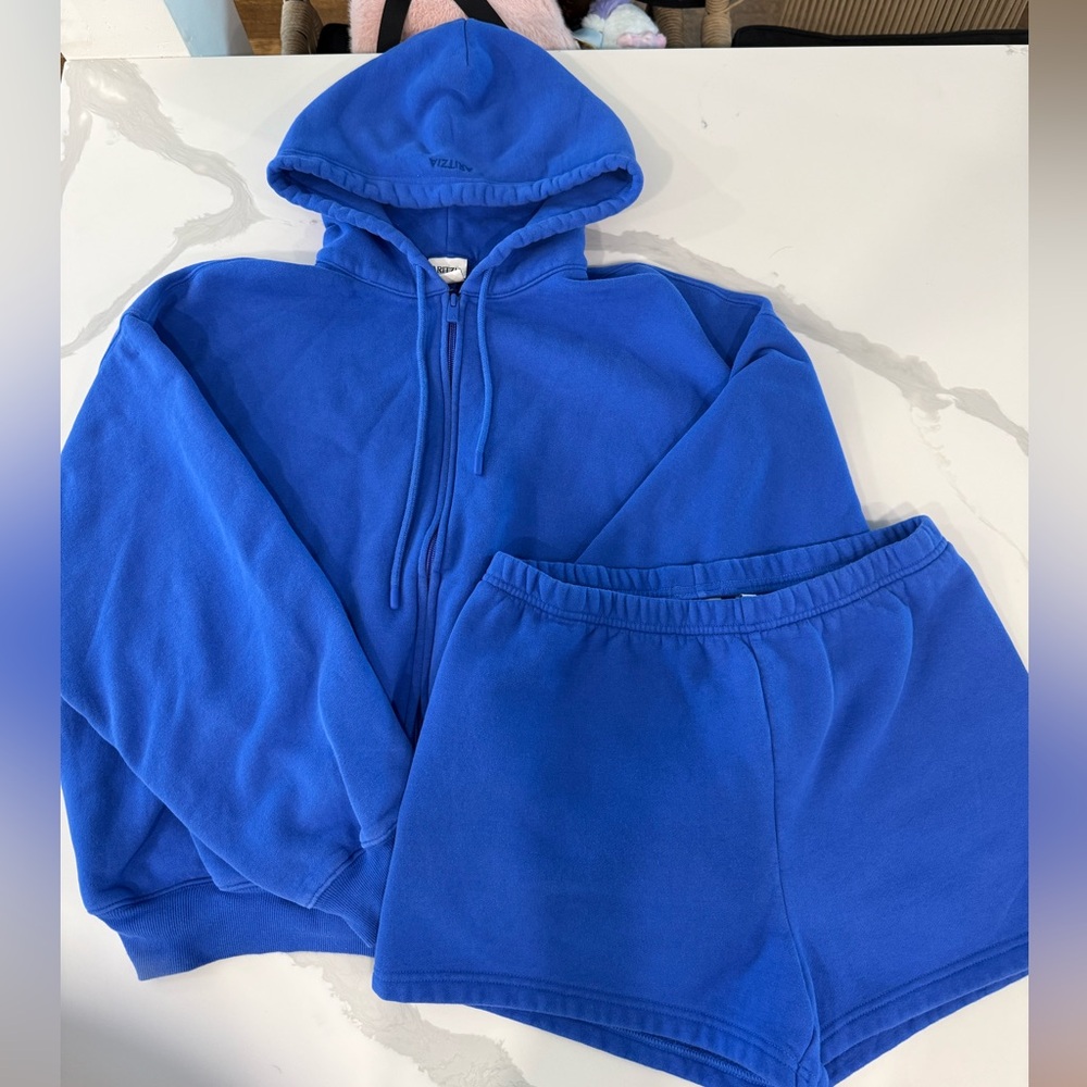 Aritzia Royal Blue Hoodie & Shorts Set